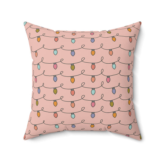 Pink Christmas Lights/ Holiday Polyester Square Pillow