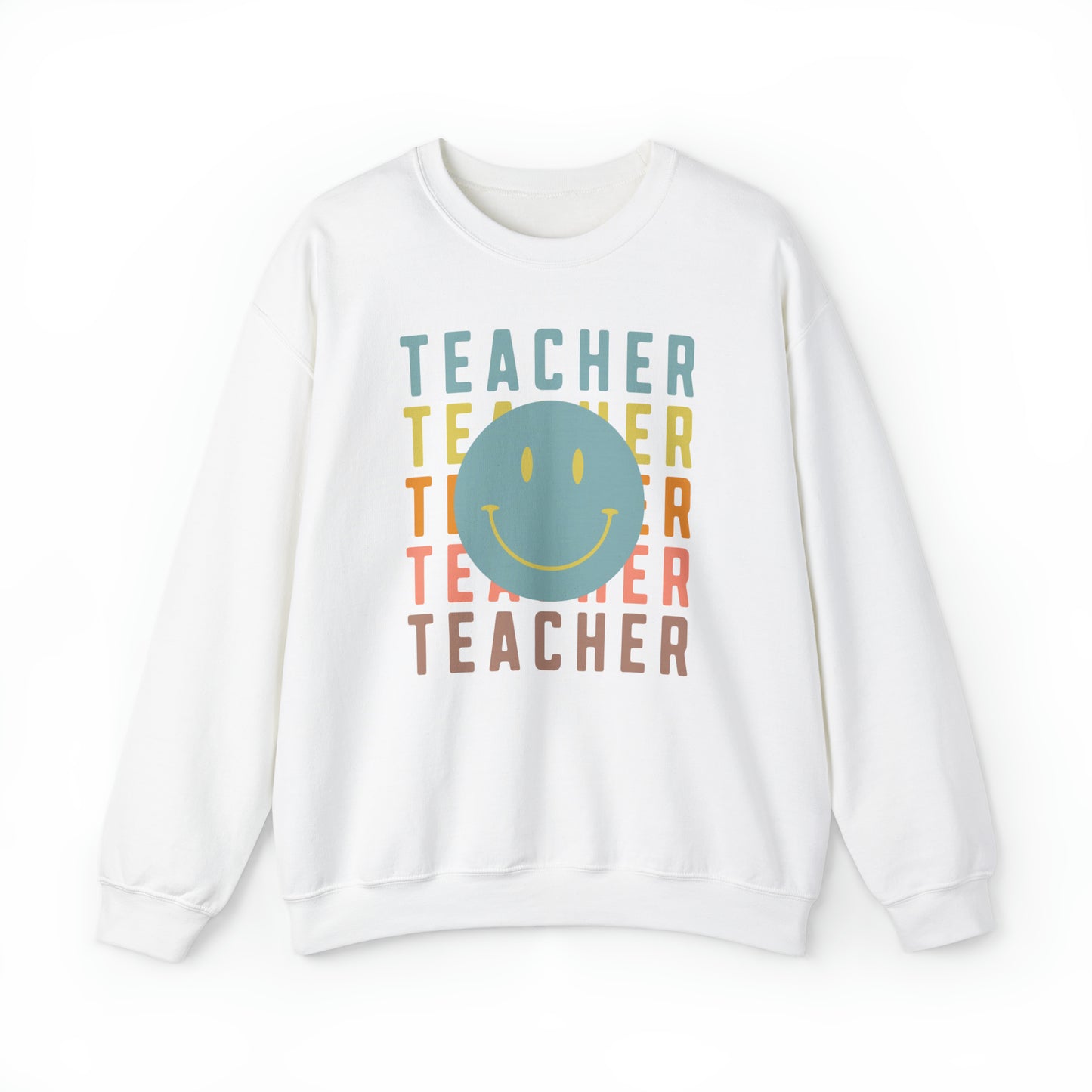 Multi Colored Teacher with Smiley Face Unisex Heavy Blend™ Crewneck Sweatshirt