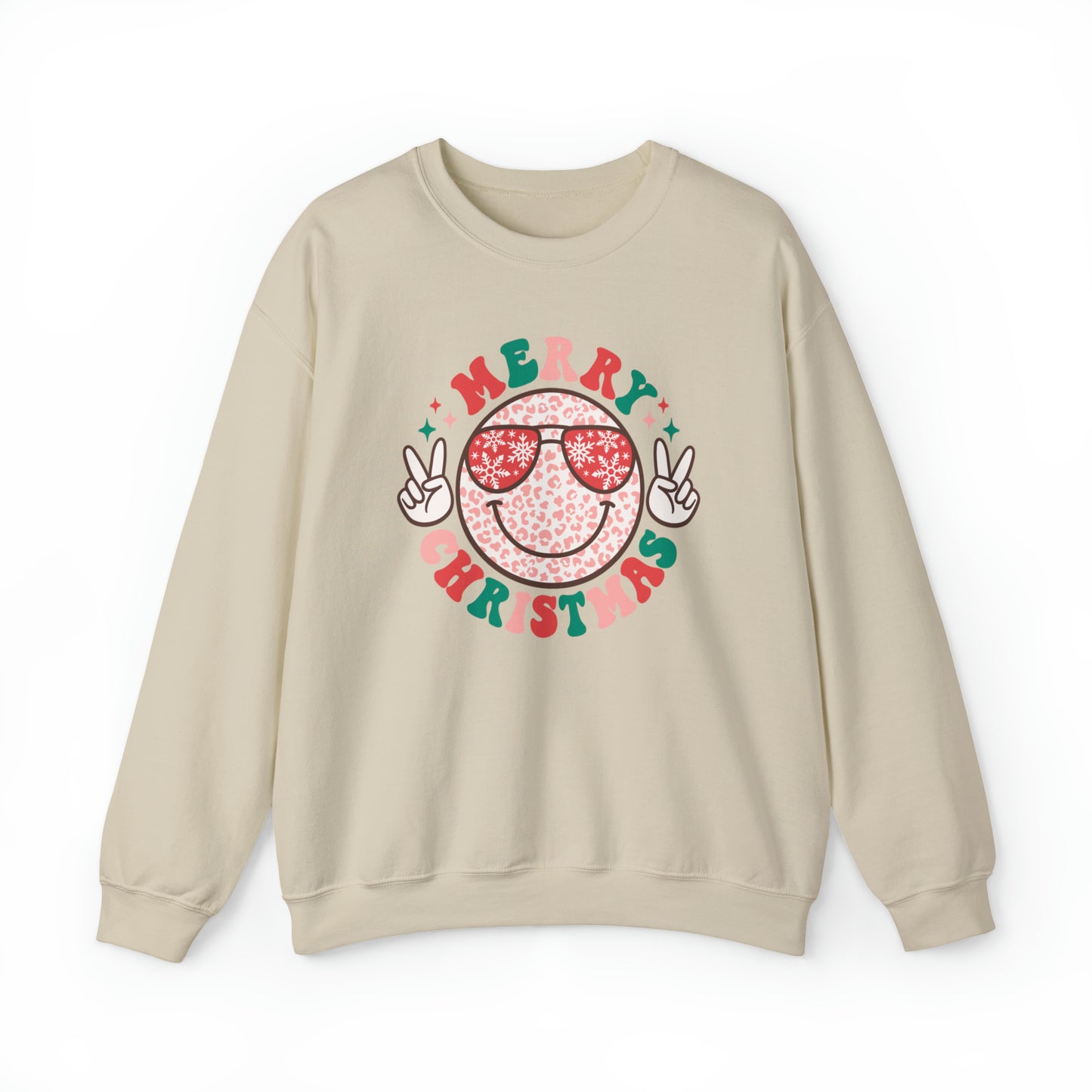 Merry Christmas Peace Smiley Face Unisex Heavy Blend™ Crewneck Sweatshirt