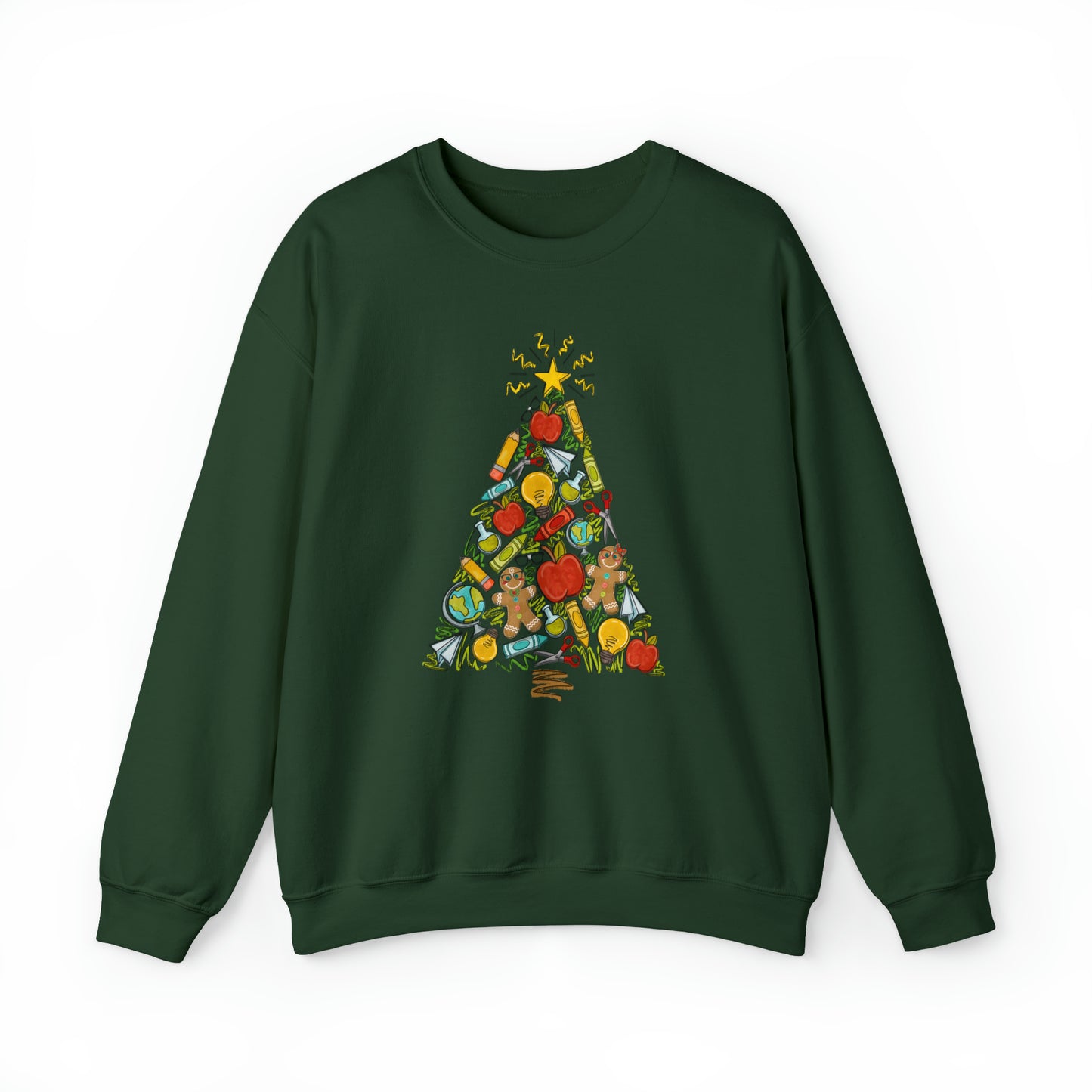 Teacher Supplies Christmas Tree Heavyweight Crewneck Sweatshirt