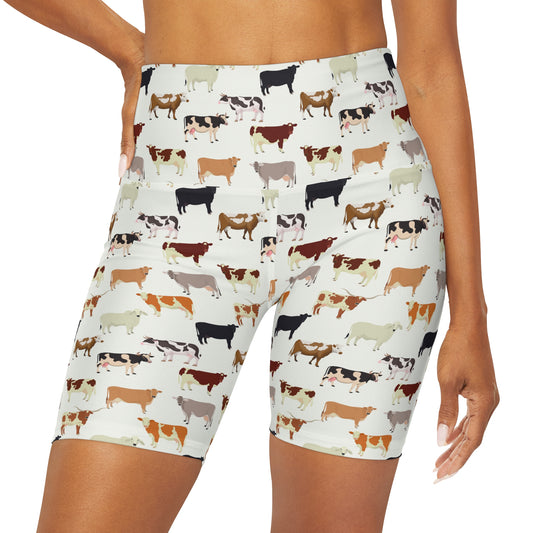 Many Cow Breed Patterned Yoga Shorts