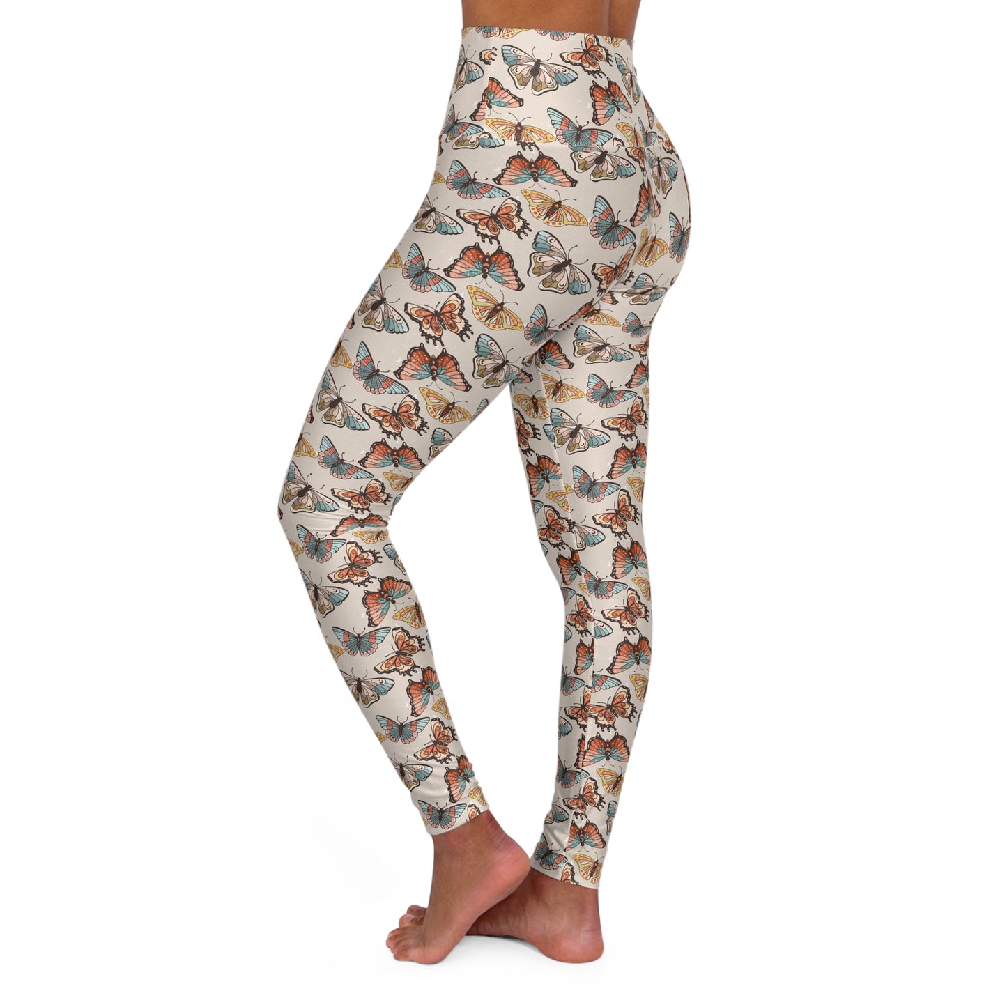 Butterflies Brown Boho High Waisted White Yoga Leggings