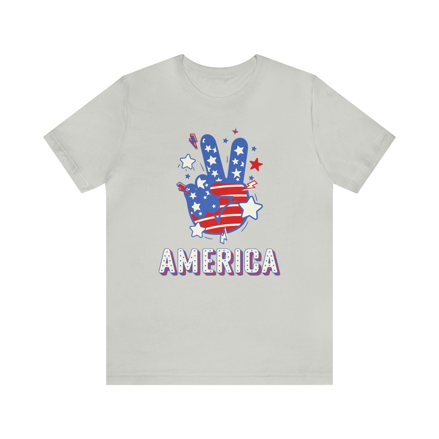 America USA Stars Peace Sign with Hands Unisex Jersey Short Sleeve Tee