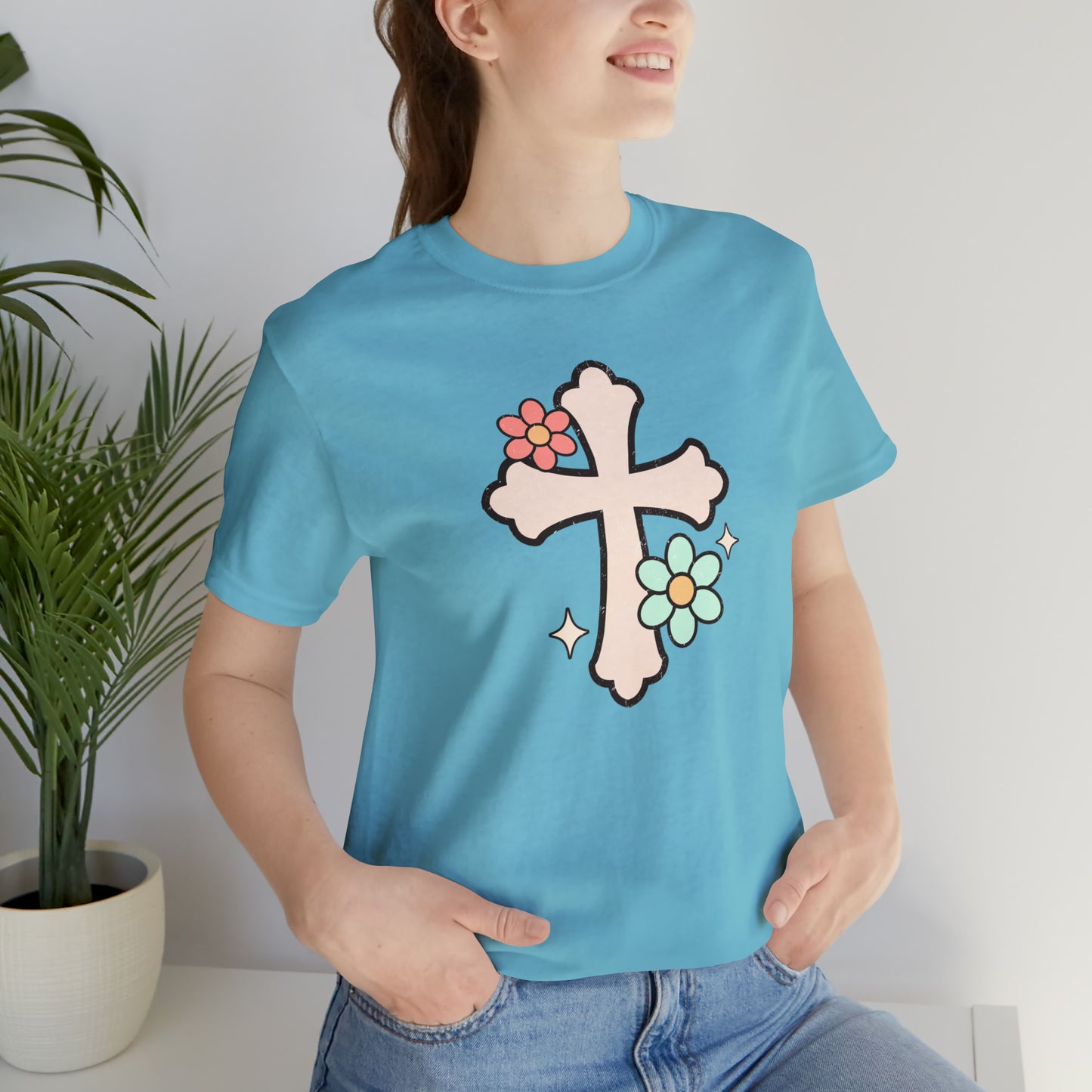 Vintage Floral Boho Cross T-Shirt