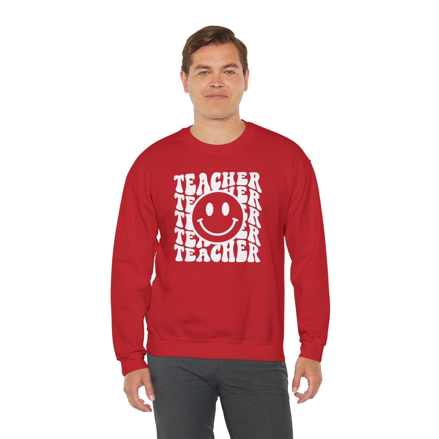 Teacher with Smiley Face White Logo Unisex Heavy Blend™ Crewneck Sweatshirt