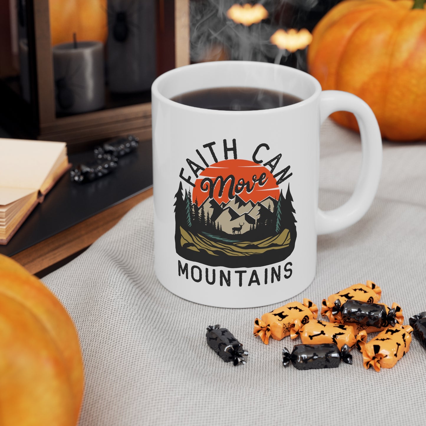 Faith Can Move Mountains Christian Ceramic Mug 11oz - White