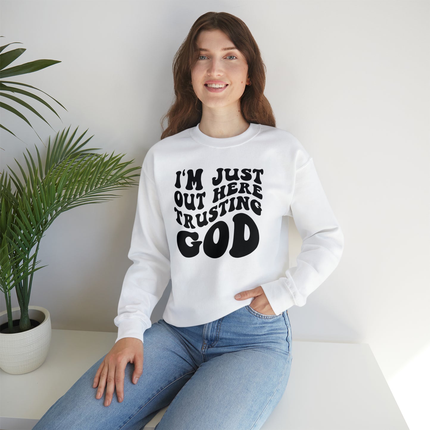 I'm Just Out Here Trusting God Design Heavy Blend™ Crewneck Sweatshirt