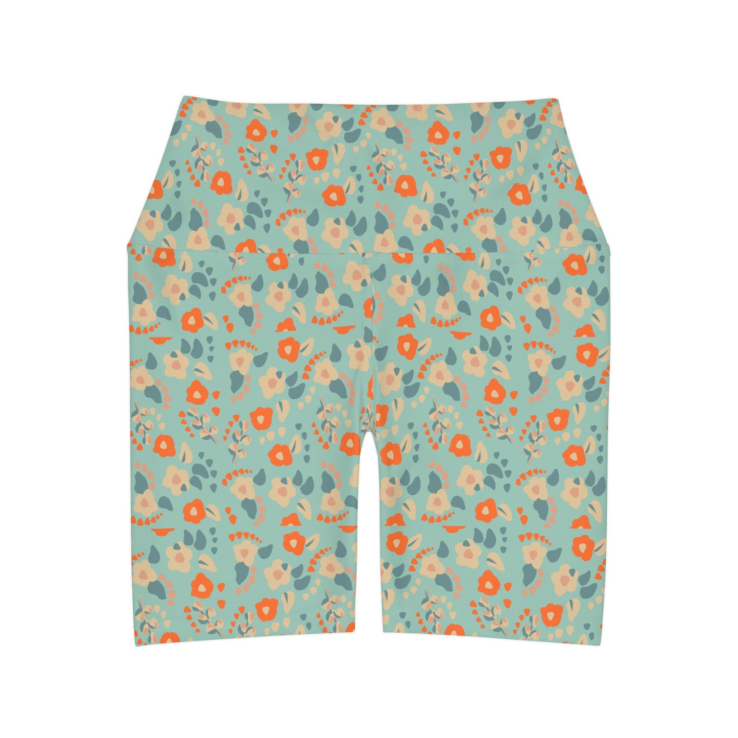 Boho Blue and Orange Dainty Floral Yoga Shorts