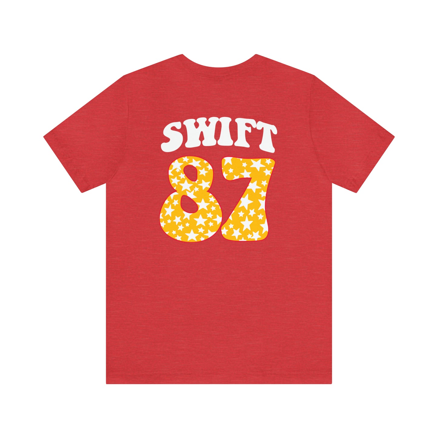 Swift Kelce 87 Football Lips Bella Jersey Short Sleeve Tee (Unisex) - Front and Back Design