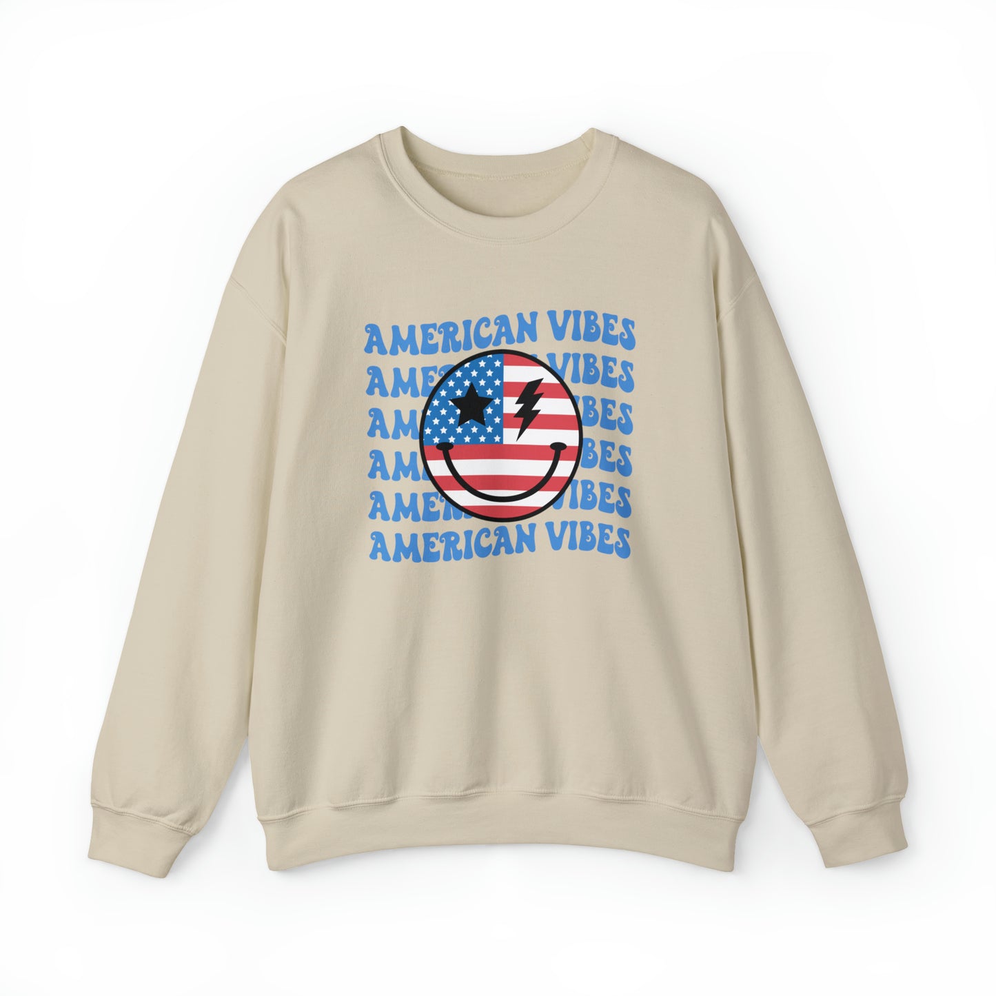 USA American Vibes Flag Smiley Face Heavy Blend™ Crewneck Sweatshirt