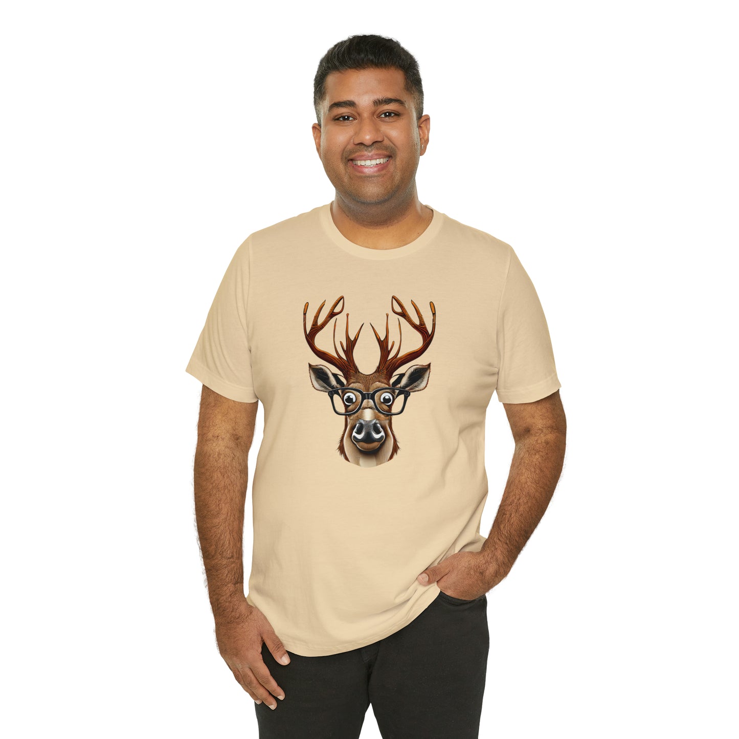 Deer/ Reindeer with Glasses Country and Christmas Unisex Jersey Short Sleeve Tee