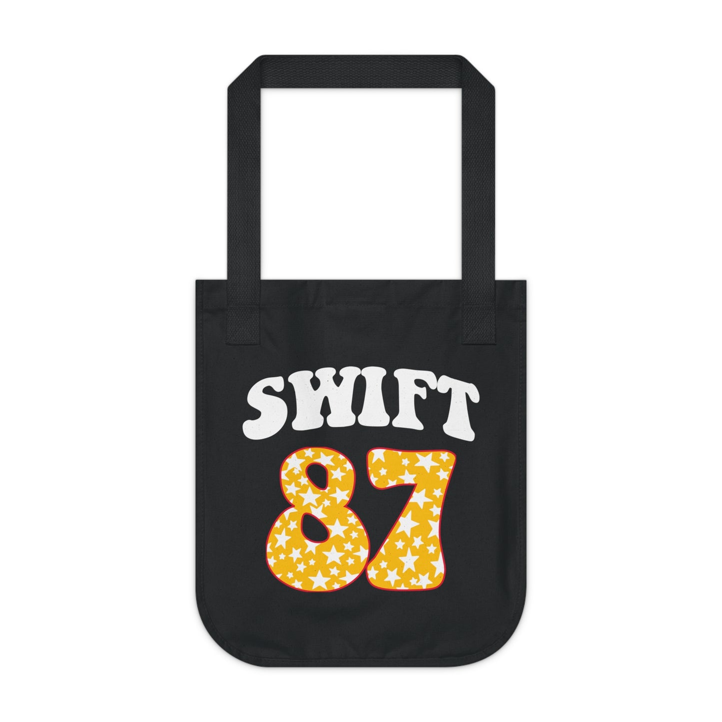 Kelce Swift 87 Yellow Football Black Canvas Tote Bag - Front and Back Design