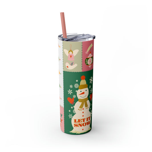 Boho Christmas Printed Holiday Skinny Tumbler with Straw, 20oz