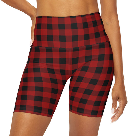 Red and Black Buffalo Print Yoga Shorts
