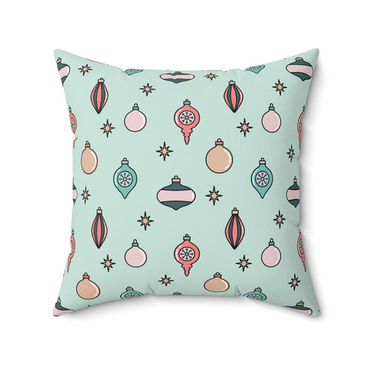 Boho Mint Green Christmas Ornament Print/ Holiday Polyester Square Pillow