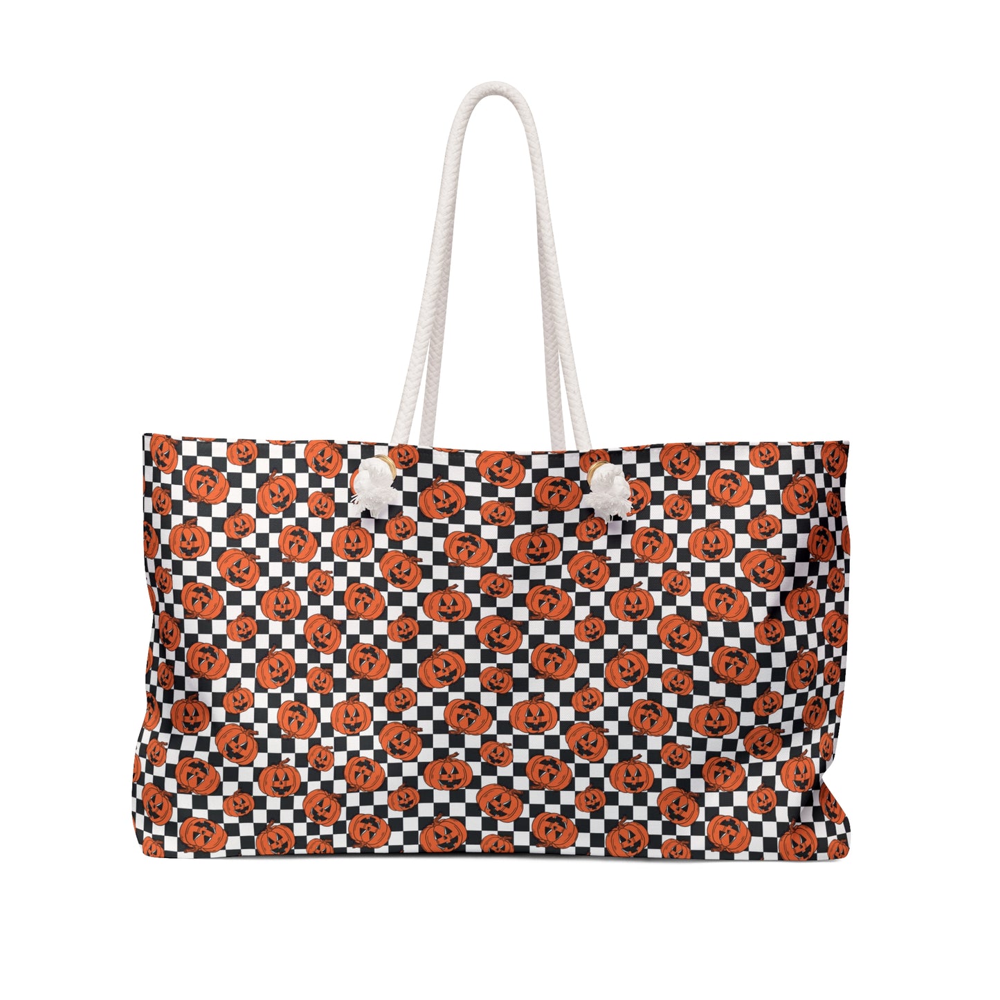 Pumpkin / Jack-O-Lantern Checkerboard Halloween/ Fall Weekender Bag