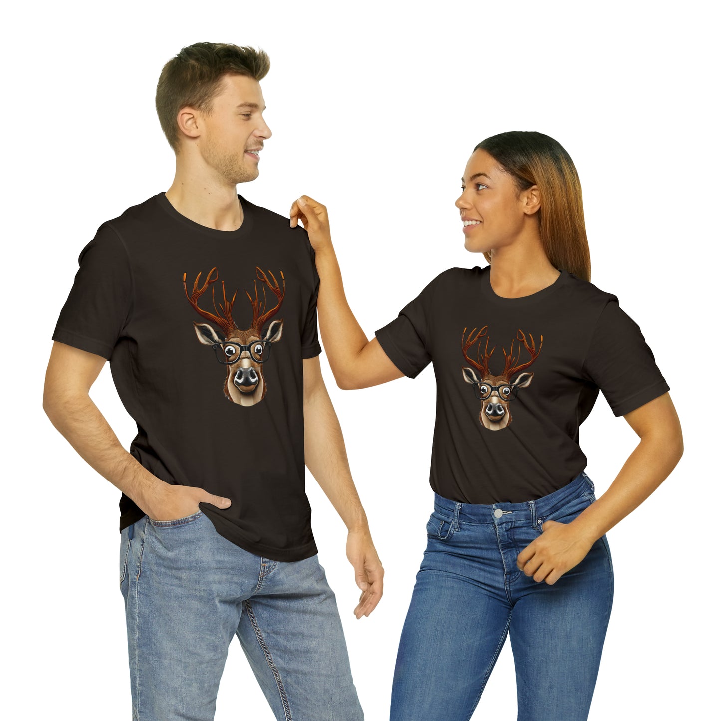 Deer/ Reindeer with Glasses Country and Christmas Unisex Jersey Short Sleeve Tee