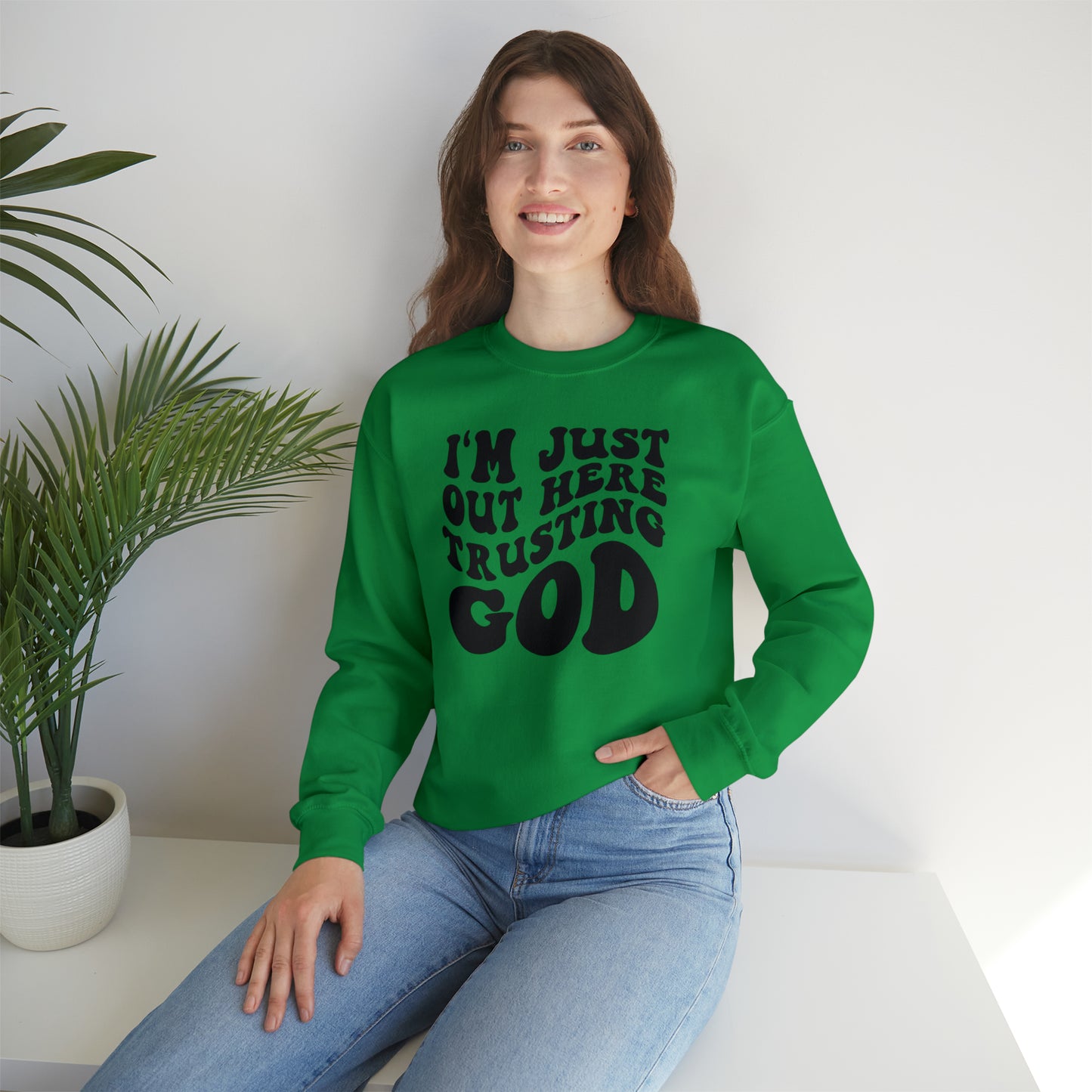 I'm Just Out Here Trusting God Design Heavy Blend™ Crewneck Sweatshirt