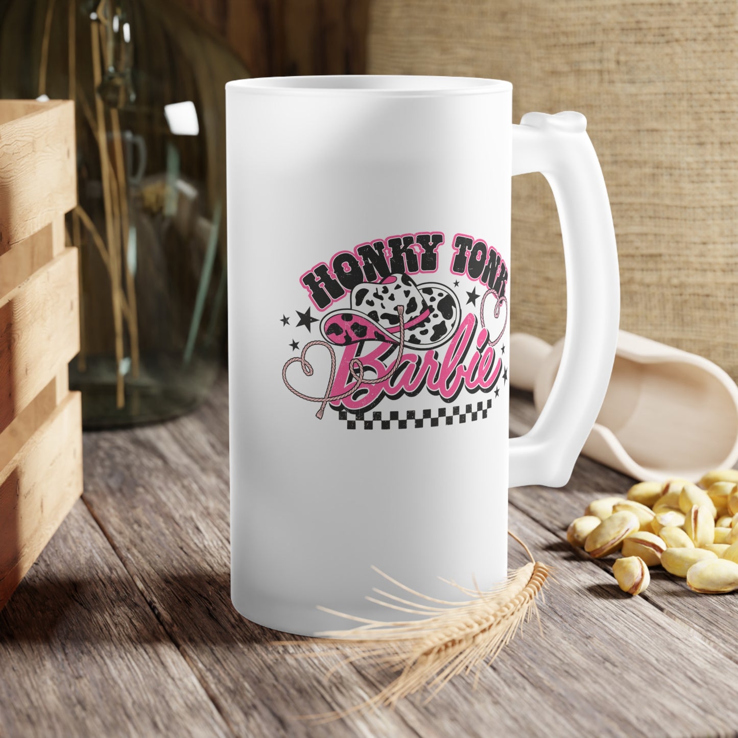 Honky Tonk Barbie Frosted Glass Beer Mug