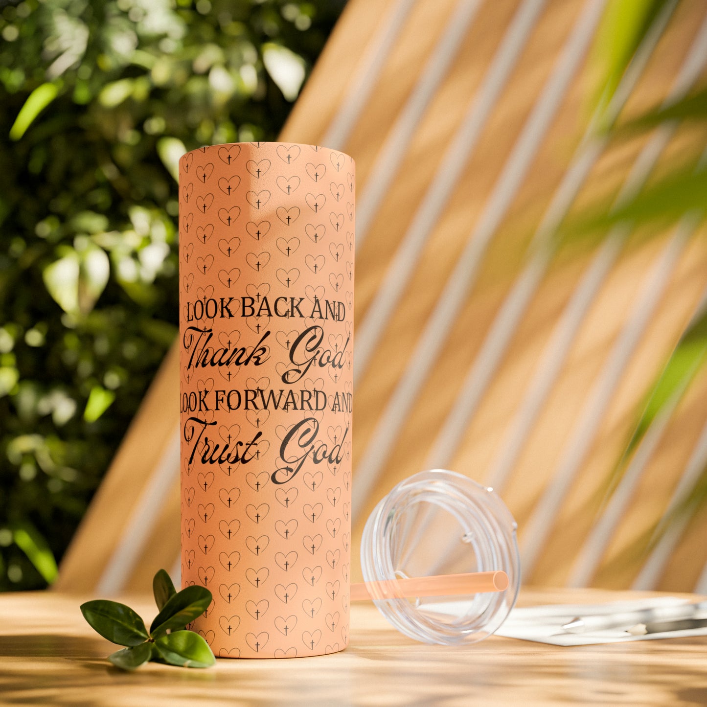 Look Back and Thank God Look Forward and Trust God Christian  Skinny Tumbler with Straw, 20oz