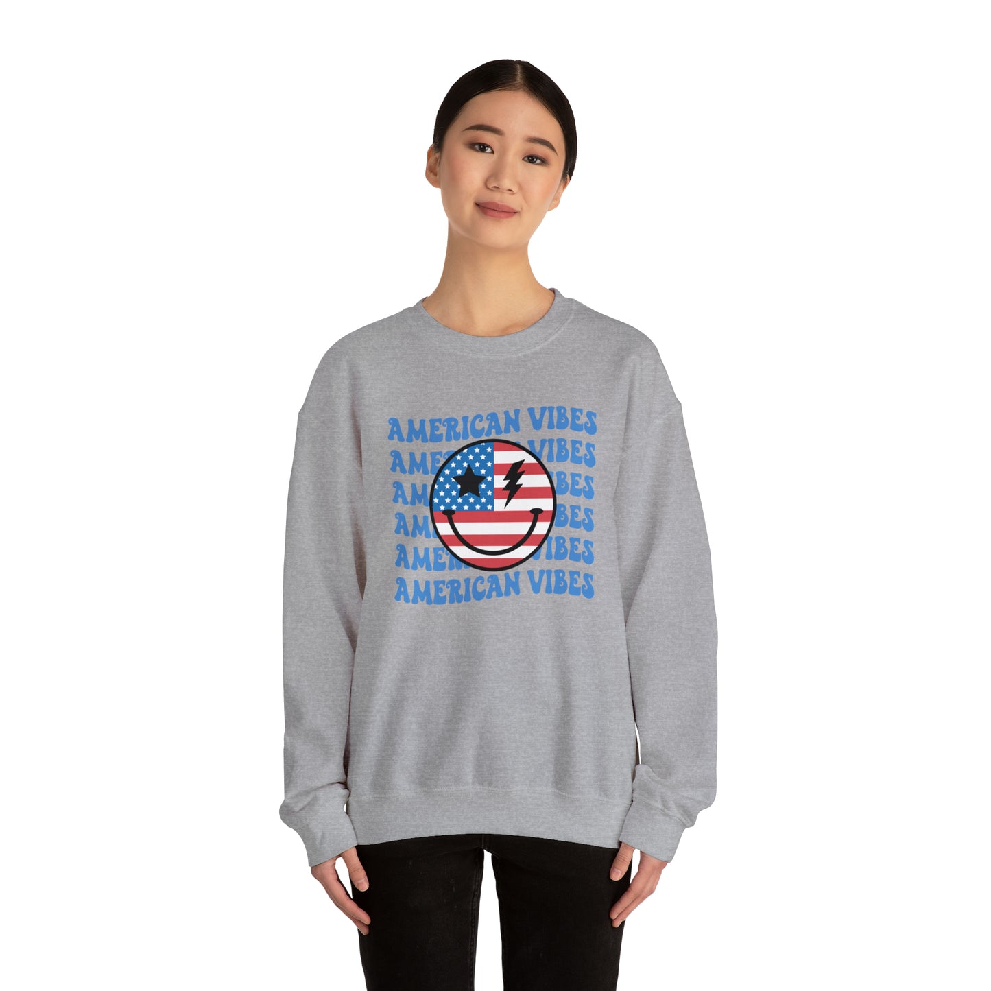 USA American Vibes Flag Smiley Face Heavy Blend™ Crewneck Sweatshirt