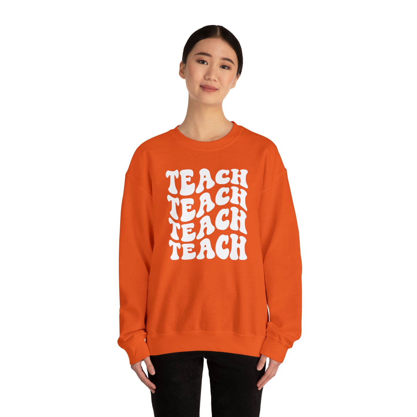 Teach Teach Teach Teach White Logo Unisex Heavy Blend™ Crewneck Sweatshirt