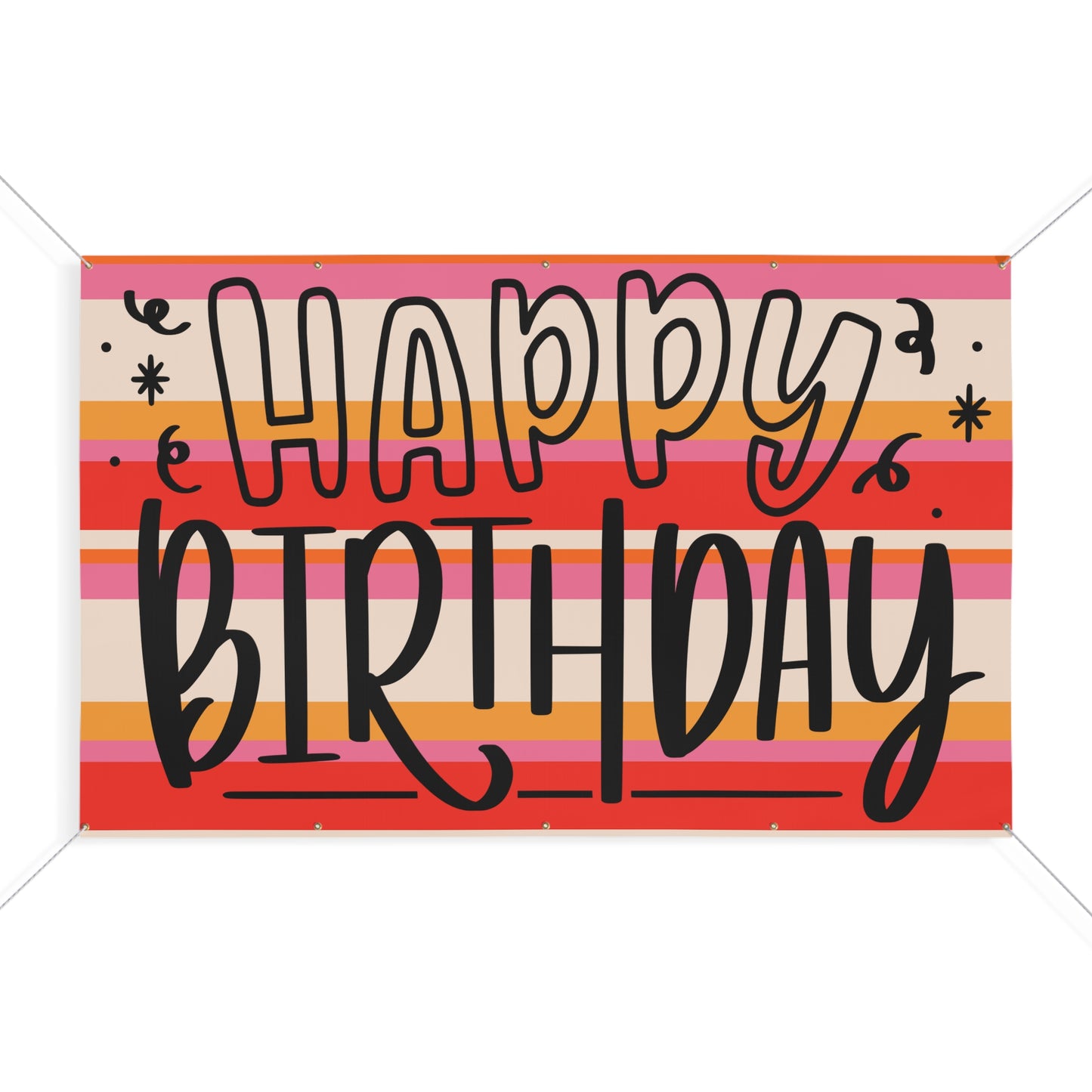 Retro Stripped Happy Birthday Matte Banner - Pink