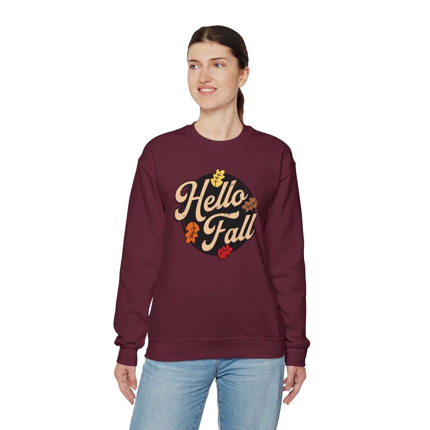 Hello Fall Halloween Retro Warm Colored  Unisex Heavy Blend™ Crewneck Sweatshirt