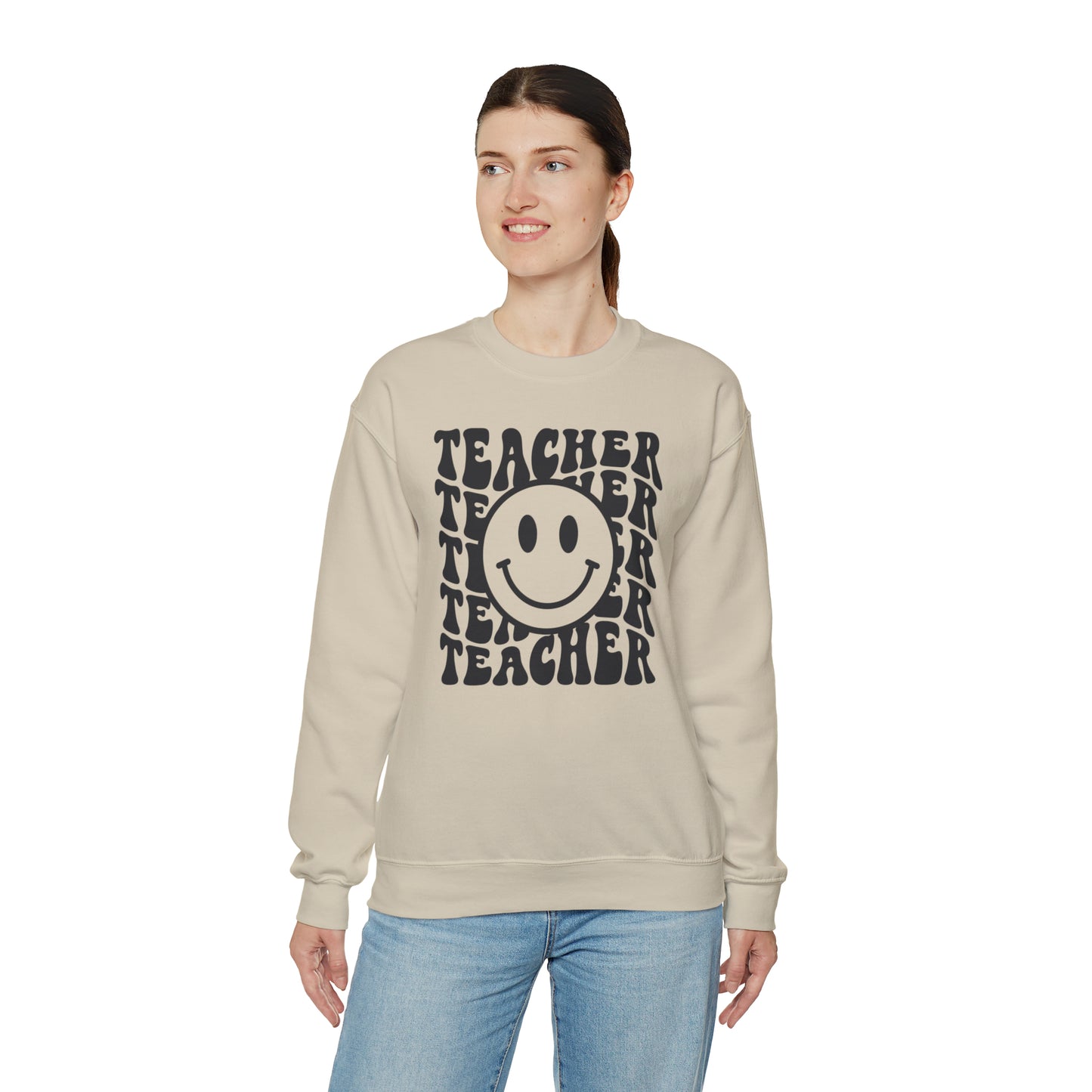 Retro Teacher with Smiley Face Black Logo Unisex Heavy Blend™ Crewneck Sweatshirt