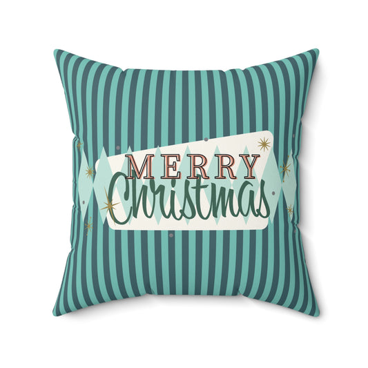 Retro Merry Christmas Winter Stripes Christmas/ Holiday Polyester Square Pillow