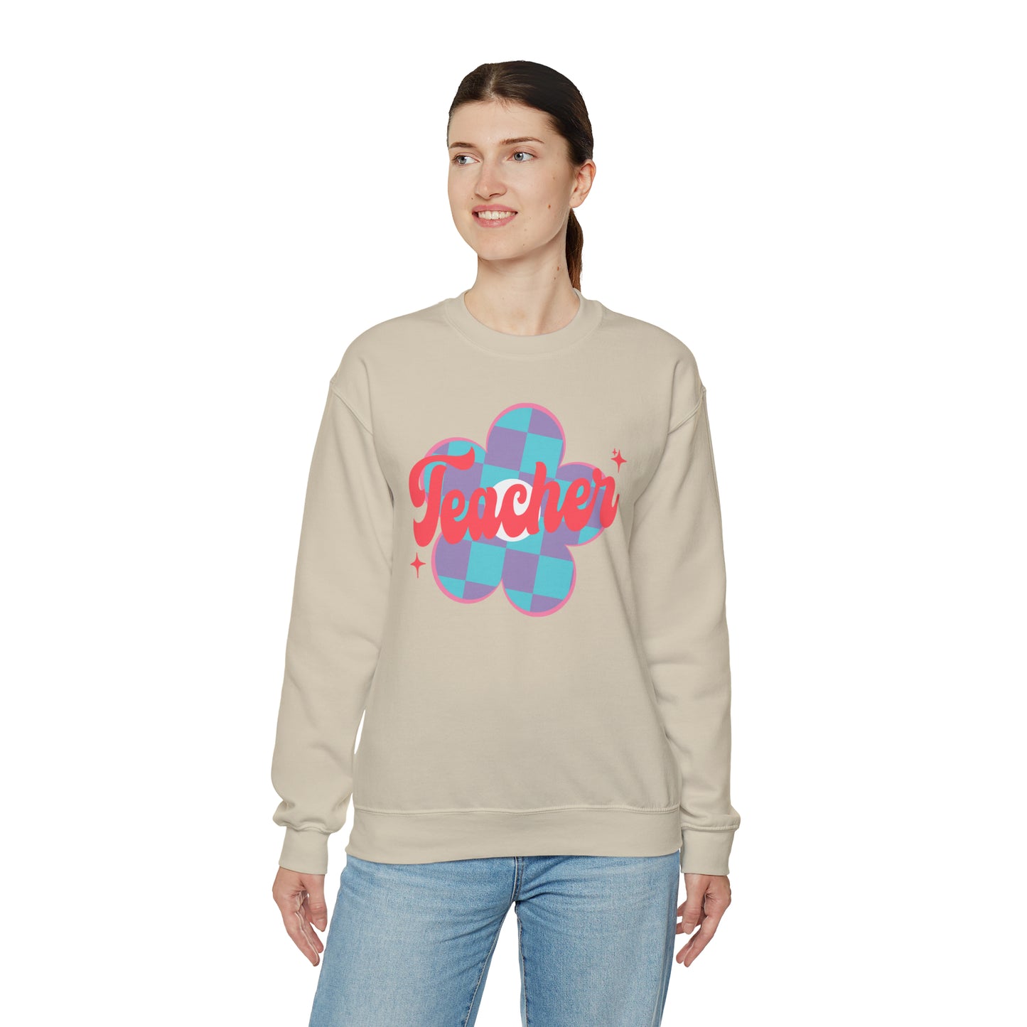 Plaid Daisy Teacher Heavy Blend™ Crewneck Sweatshirt