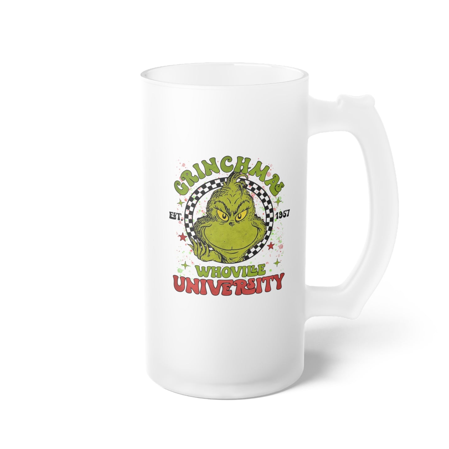 Grinchmess Whoville University Frosted Glass Beer Mug