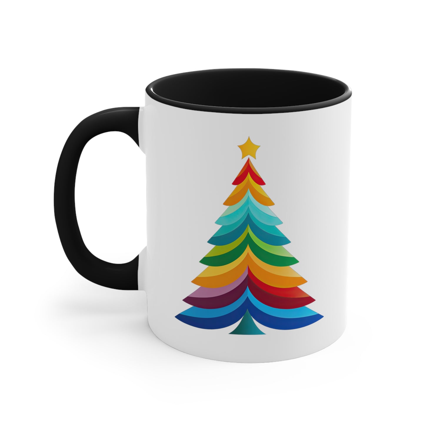 Layered Rainbow Christmas Tree Accent Coffee Mug, 11oz