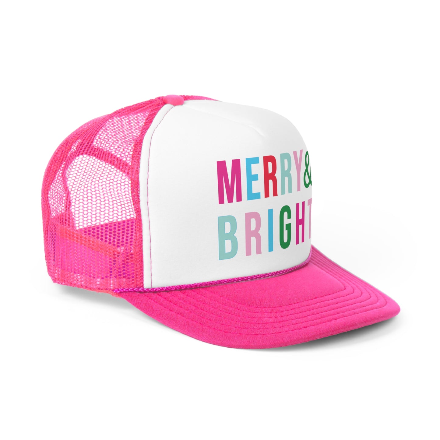 Merry and Bright Tall Christmas Holiday Trucker Caps