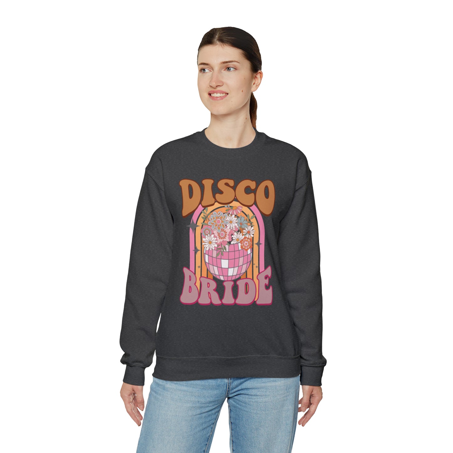 Retro Disco Bride Mirror Ball Bride Unisex Heavy Blend™ Crewneck Sweatshirt