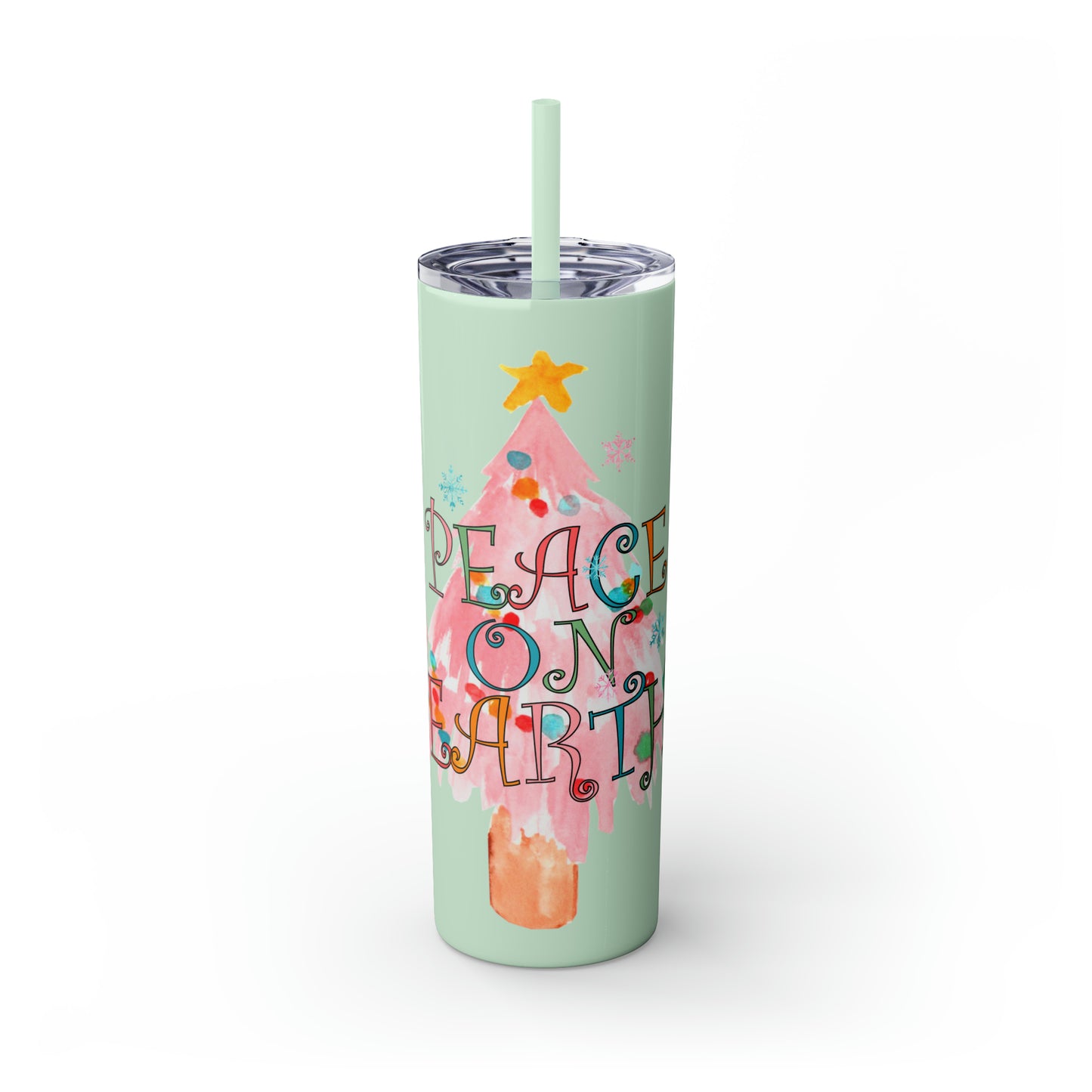 Peace on Earth Christmas/ Holiday Skinny Tumbler with Pick your Color Straw, 20oz