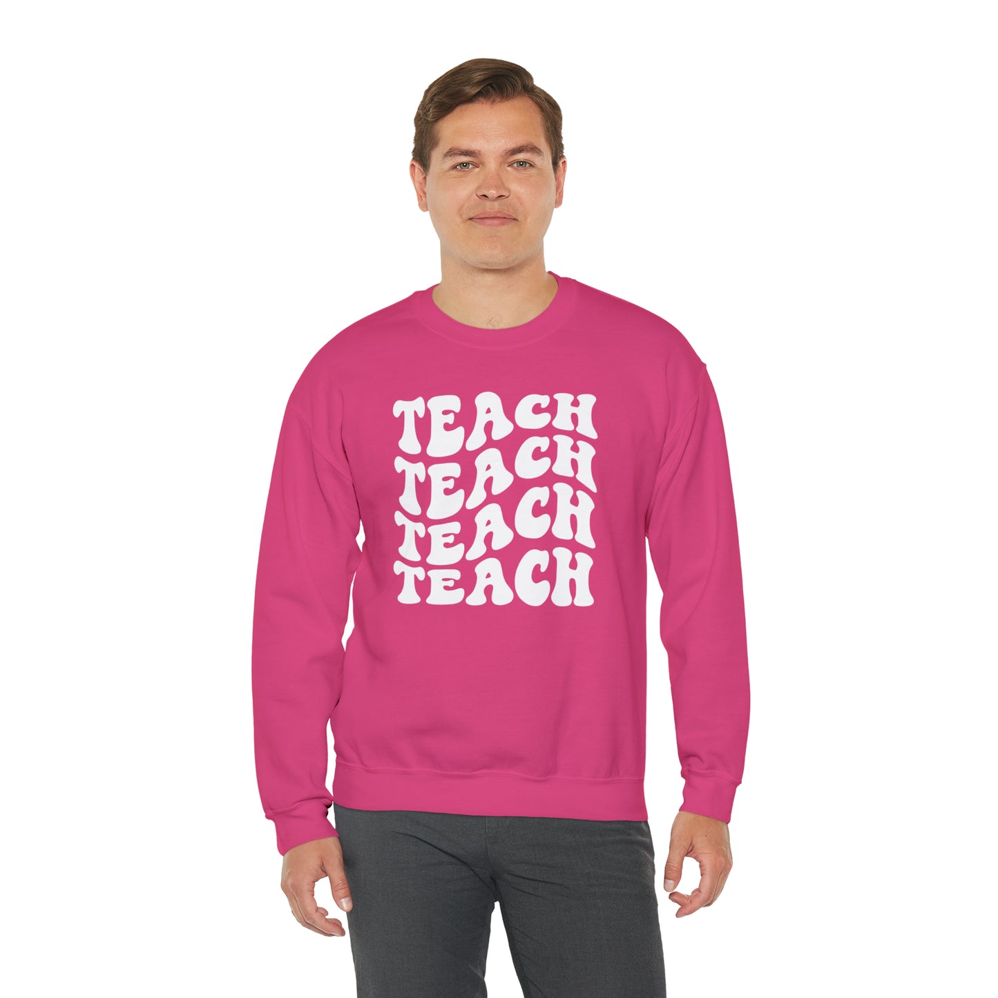 Teach Teach Teach Teach White Logo Unisex Heavy Blend™ Crewneck Sweatshirt