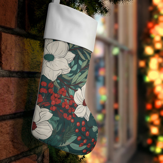 Christmas Red and Green Botanical Holiday Stocking