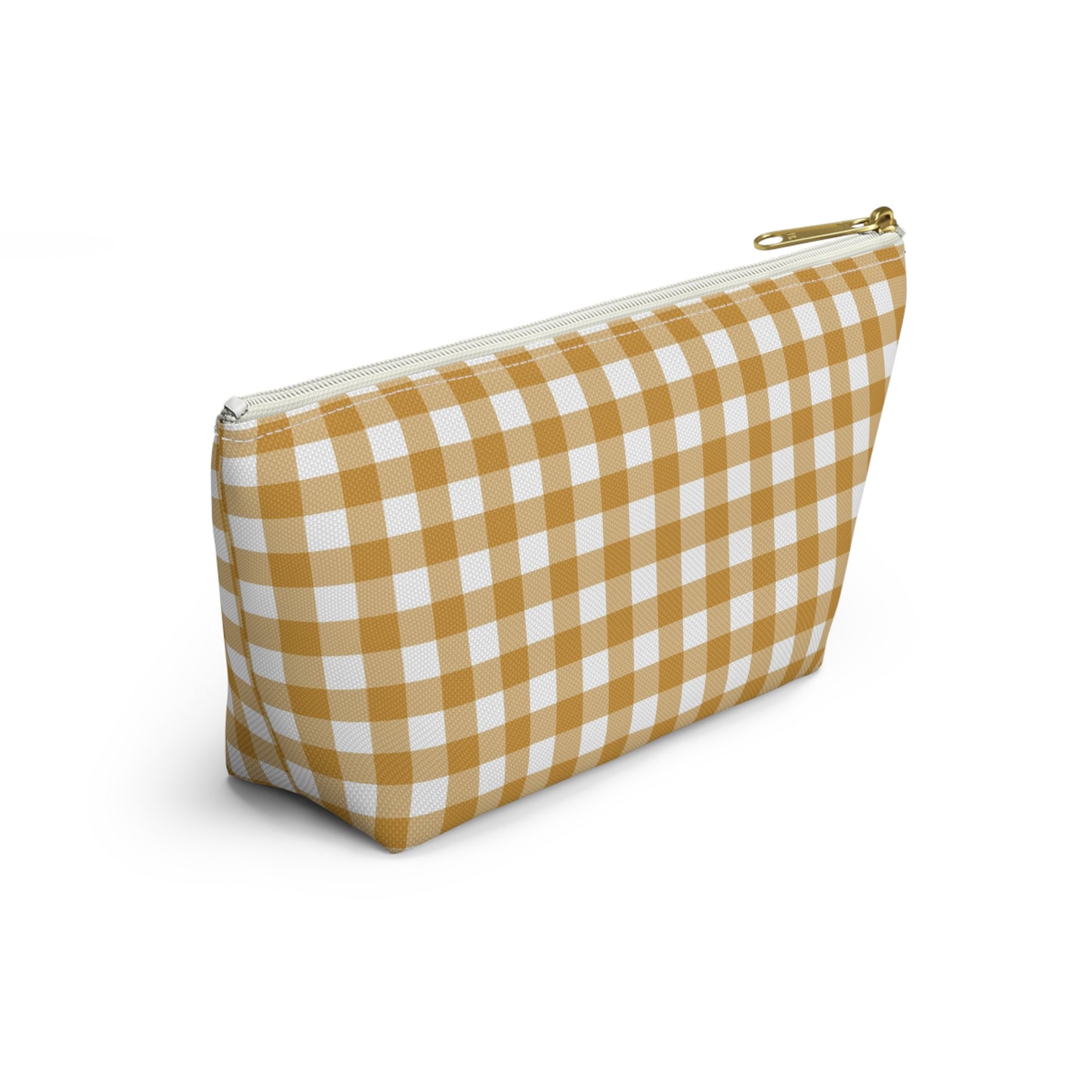 Mustard Gingham Print Design  Accessory Pouch w T-bottom