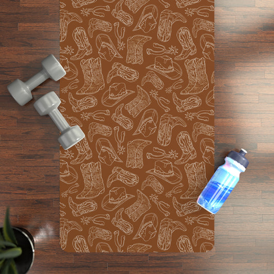 Western Boots and Hats Print Country Pattern Rubber Yoga Mat