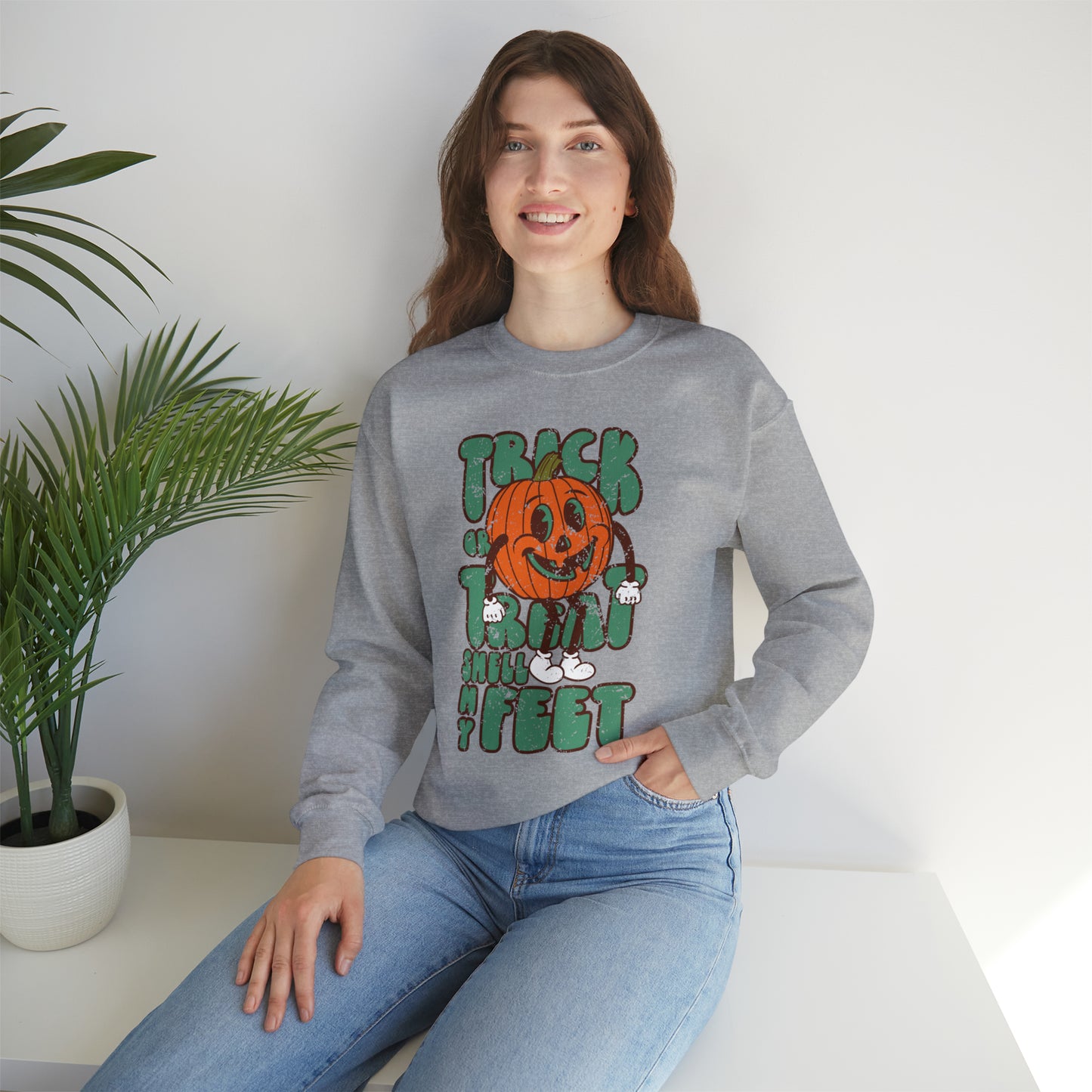 Distressed Trick or Treat Smell My Feet Heavy Blend™ Crewneck Sweatshirt