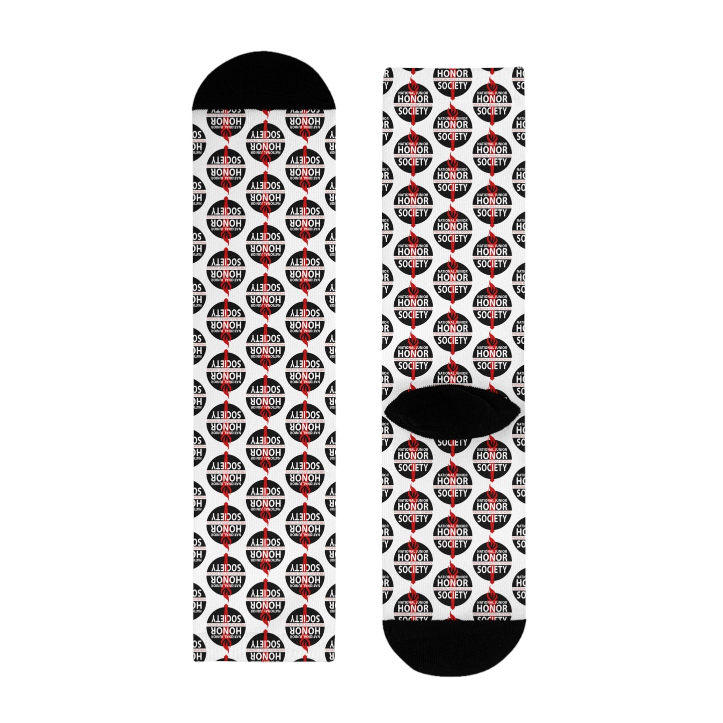 Freeburg Middle School National Junior Honor Society Red and Black Design Sublimation Crew Socks (EU) - White