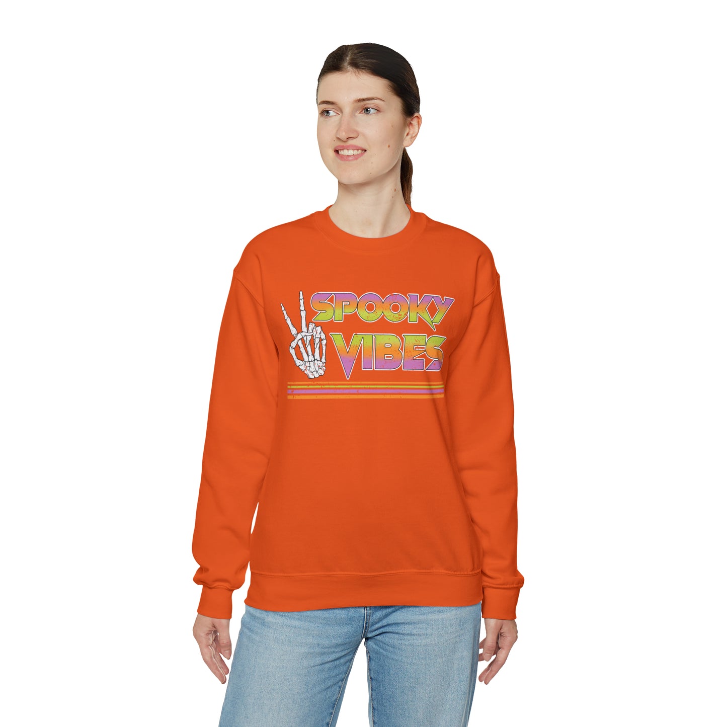 Spooky 80's Vibes Vintage Skeleton Piece Sign Fall Halloween  Unisex Heavy Blend™ Crewneck Sweatshirt