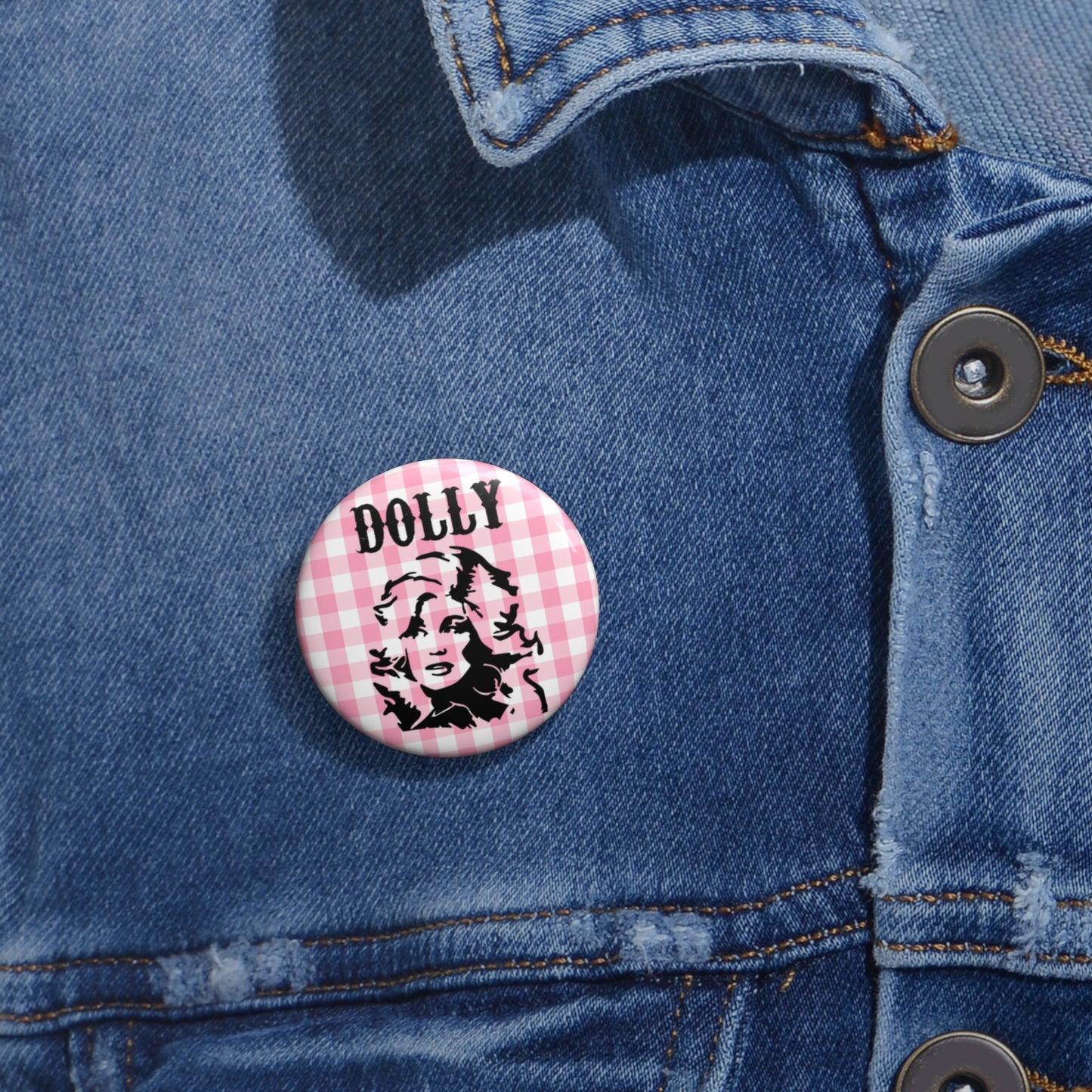 Dolly Portrait Pink Checkerboard Custom Pin Buttons