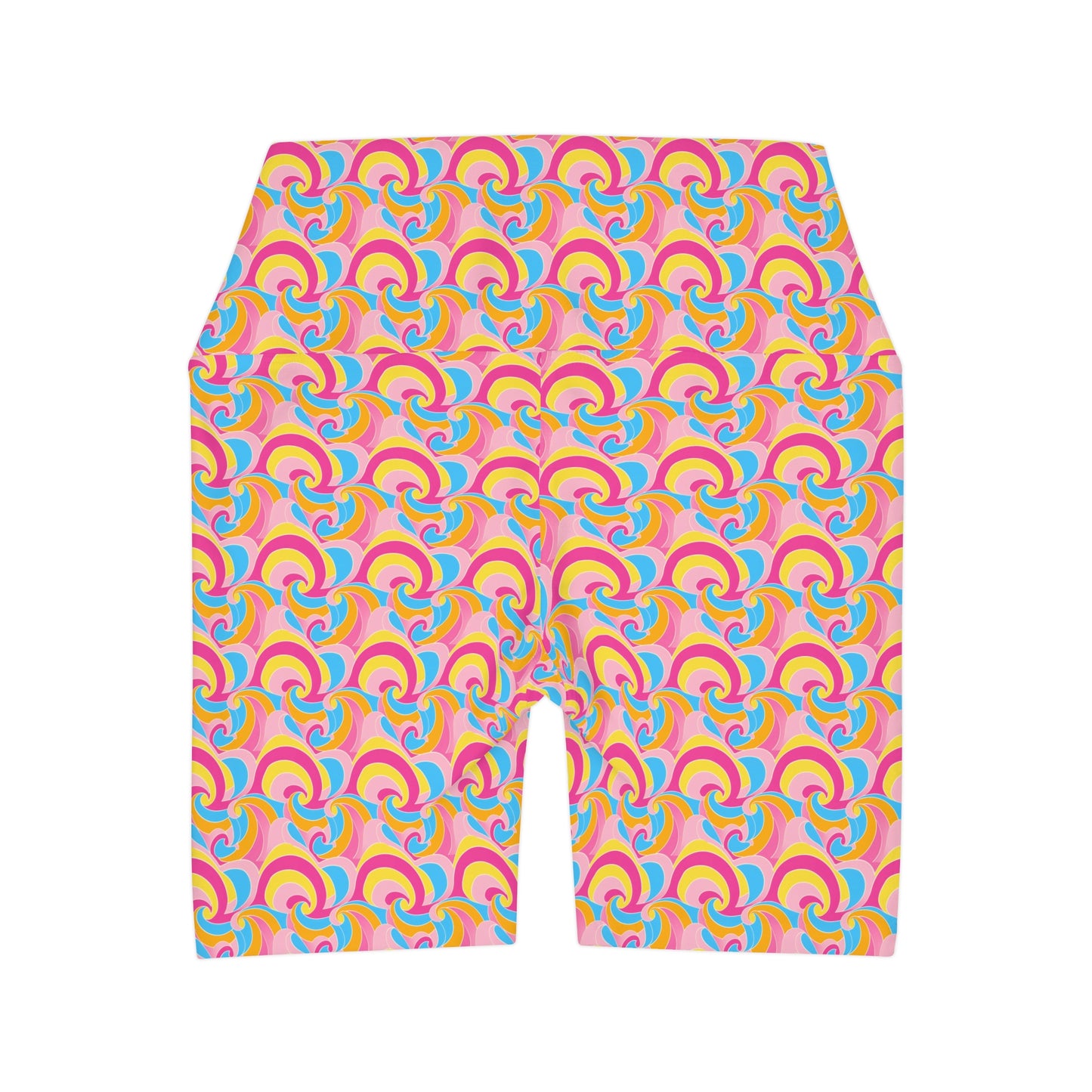 Retro Disco Neon Blue Pink and Yellow Yoga Shorts