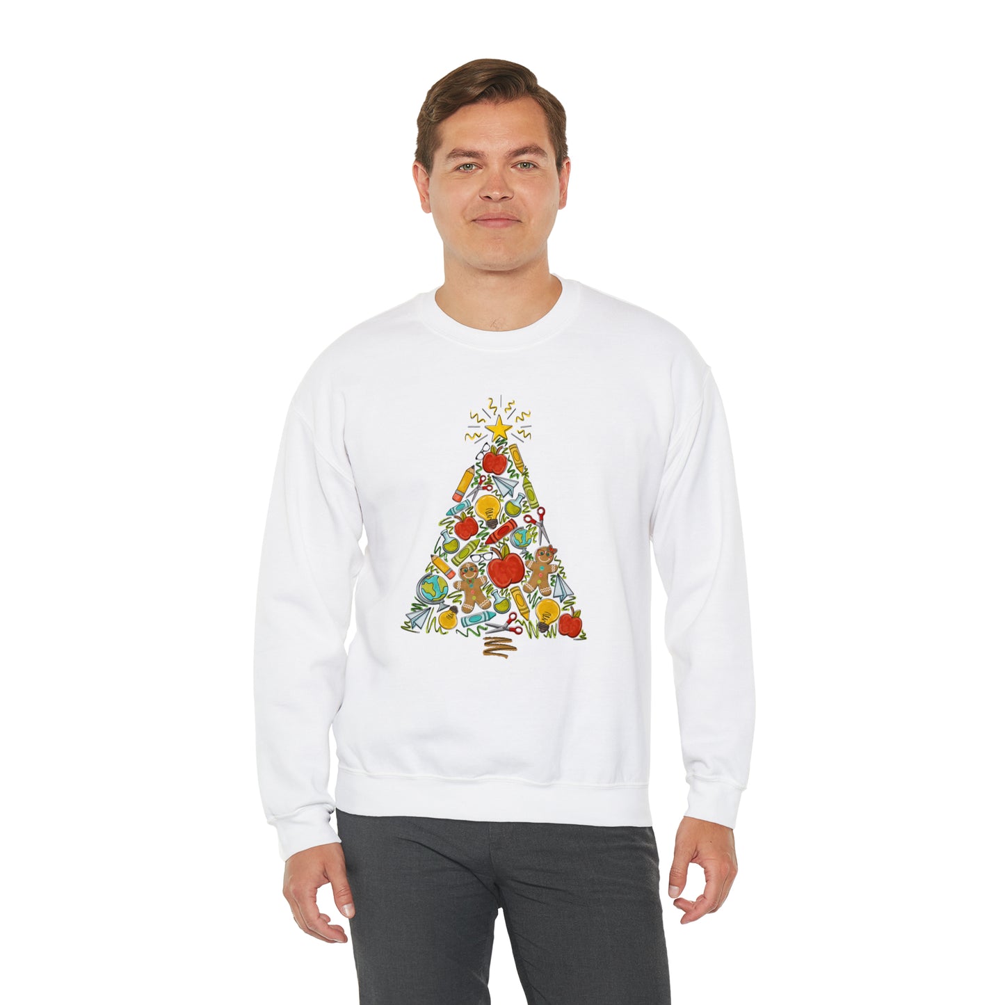 Teacher Supplies Christmas Tree Heavyweight Crewneck Sweatshirt