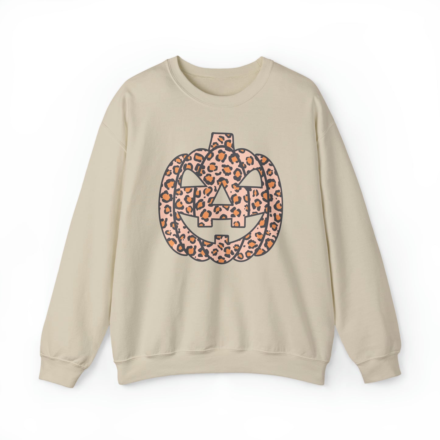 Boho Leopard Print Pumpkin Fall Halloween Retro Warm Colored  Unisex Heavy Blend™ Crewneck Sweatshirt