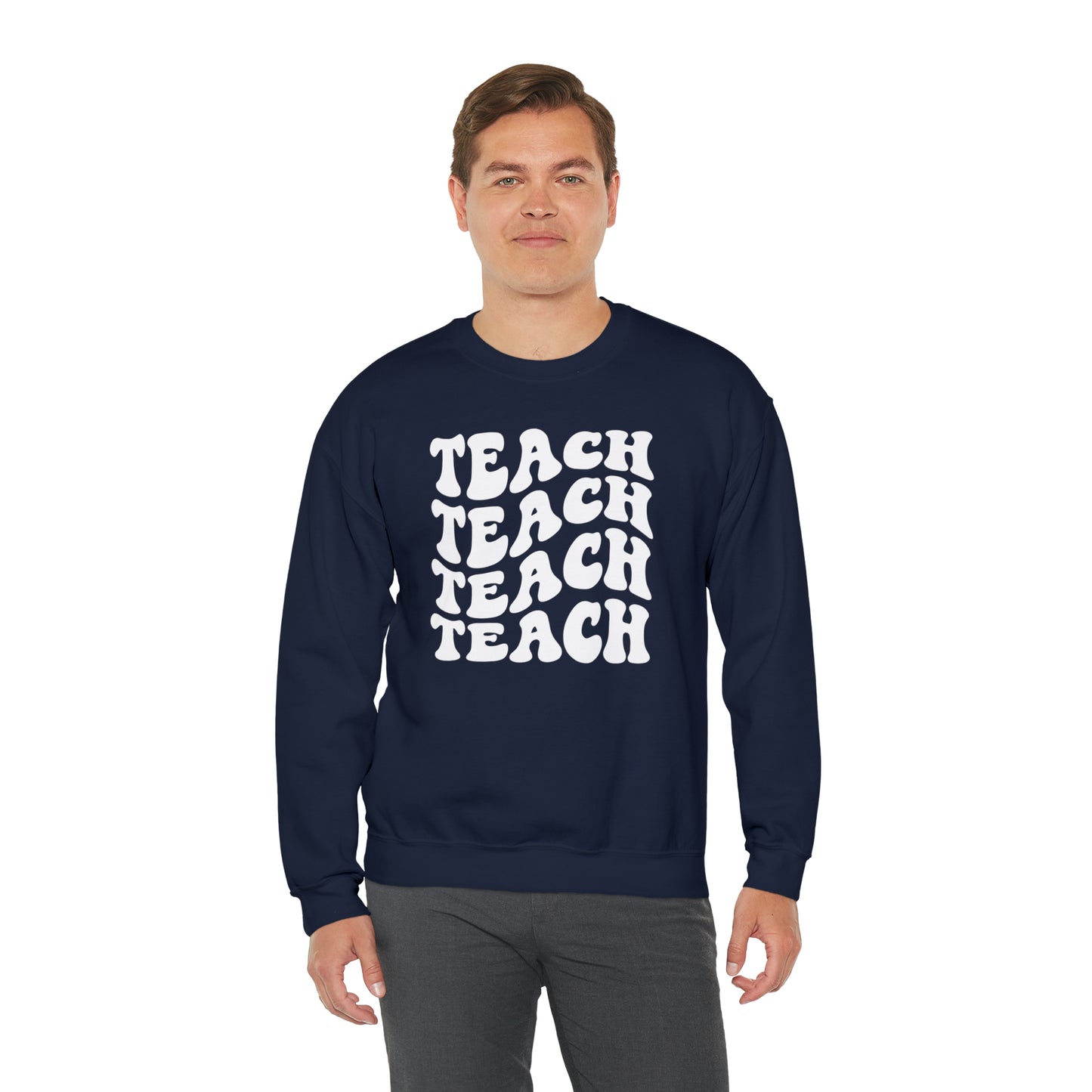 Teach Teach Teach Teach White Logo Unisex Heavy Blend™ Crewneck Sweatshirt