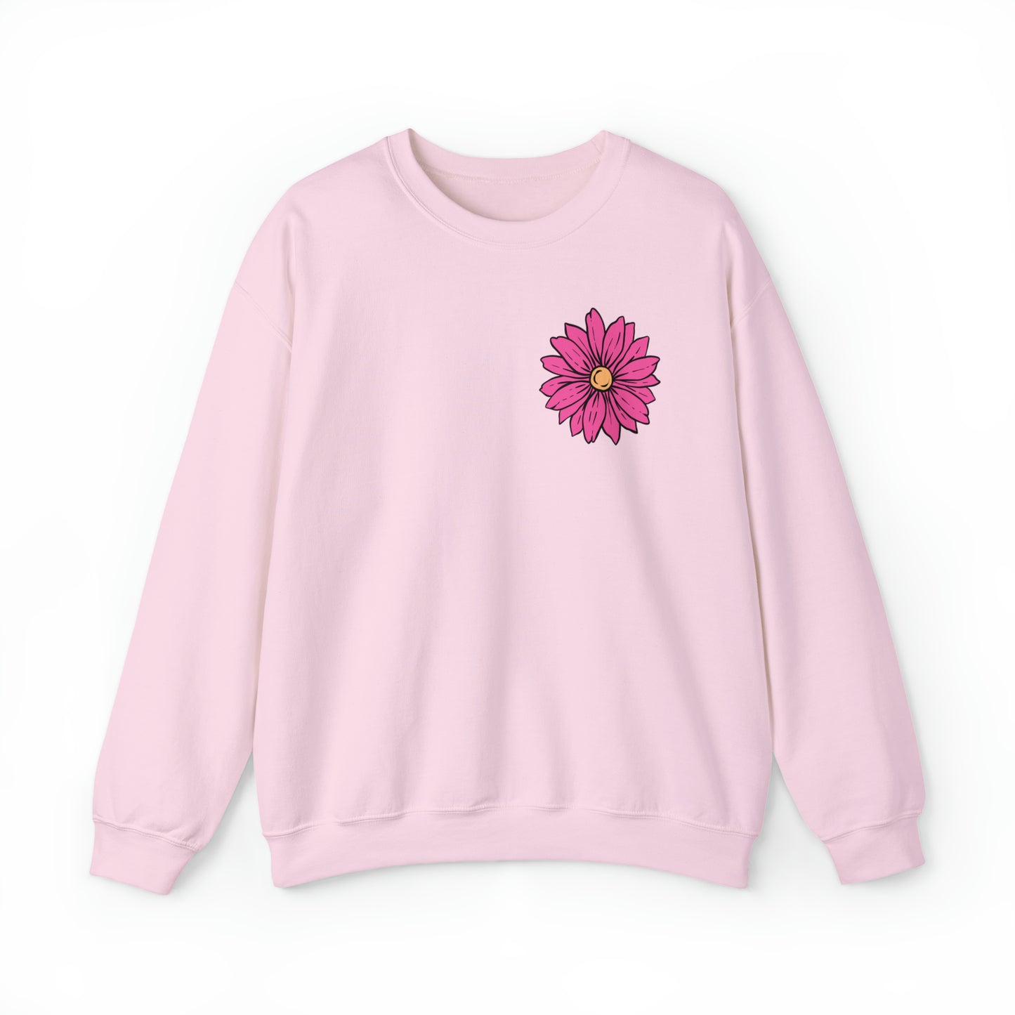 FRONT AND BACK DESIGN Positive Energy (Flower on Front and Message on Back) Font Heavy Blend™ Crewneck Sweatshirt