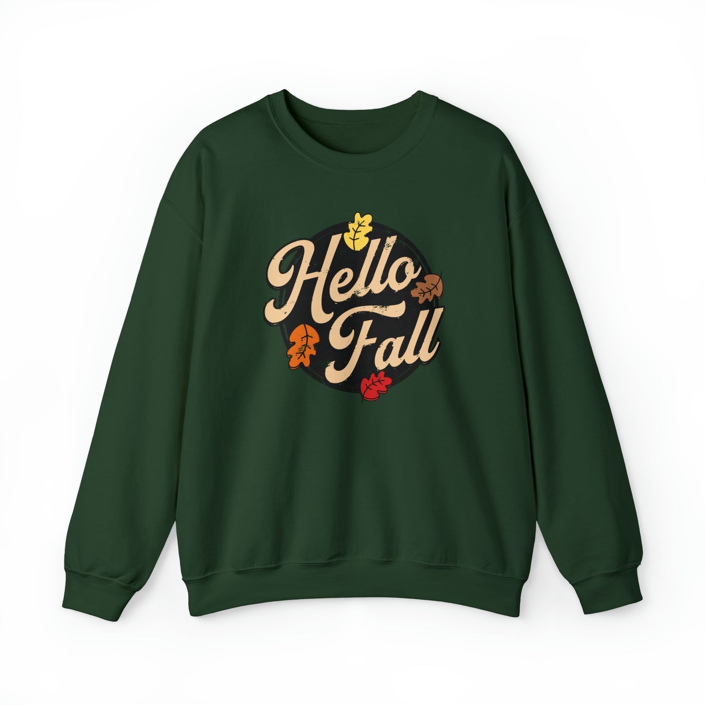 Hello Fall Halloween Retro Warm Colored  Unisex Heavy Blend™ Crewneck Sweatshirt